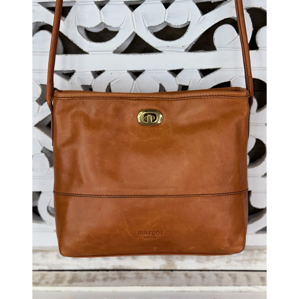 Margot New York ORANGE Leather Turnlock Crossbody Purse Shoulder Bag